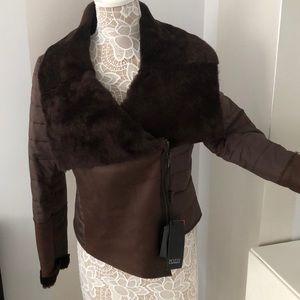 Short Shearling (GENUINE LEATHER) Jacket with Quilted Sides -Italy